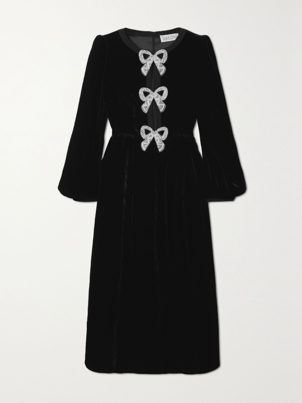 Saloni Black Velvet Bow Embellished Dress